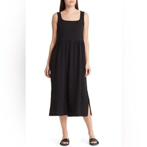 Madewell Black Cotton Square Neck Sleeveless Midi Dress